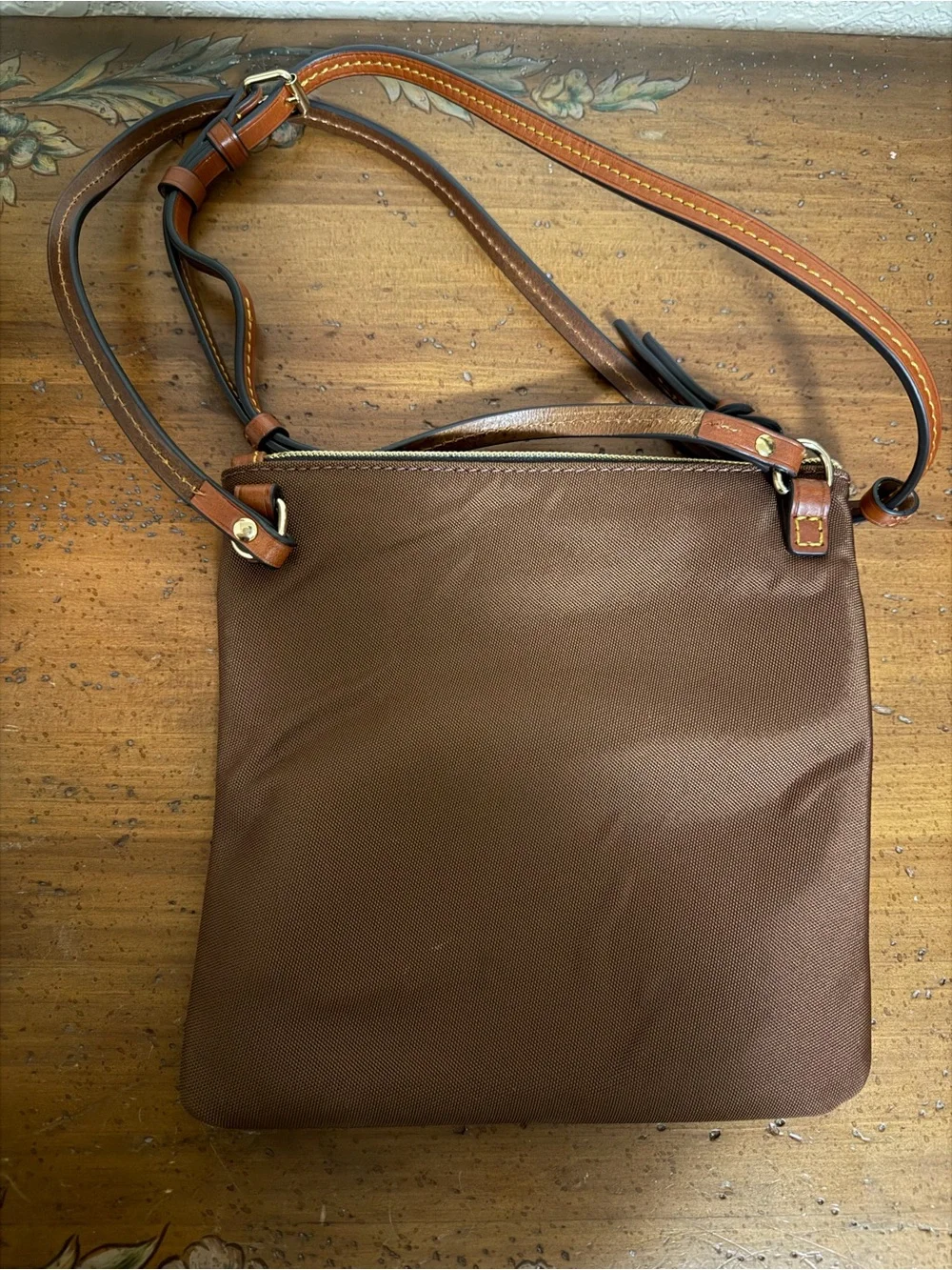 Dooney & Bourke Brown Nylon Crossbody with Leather Trim
